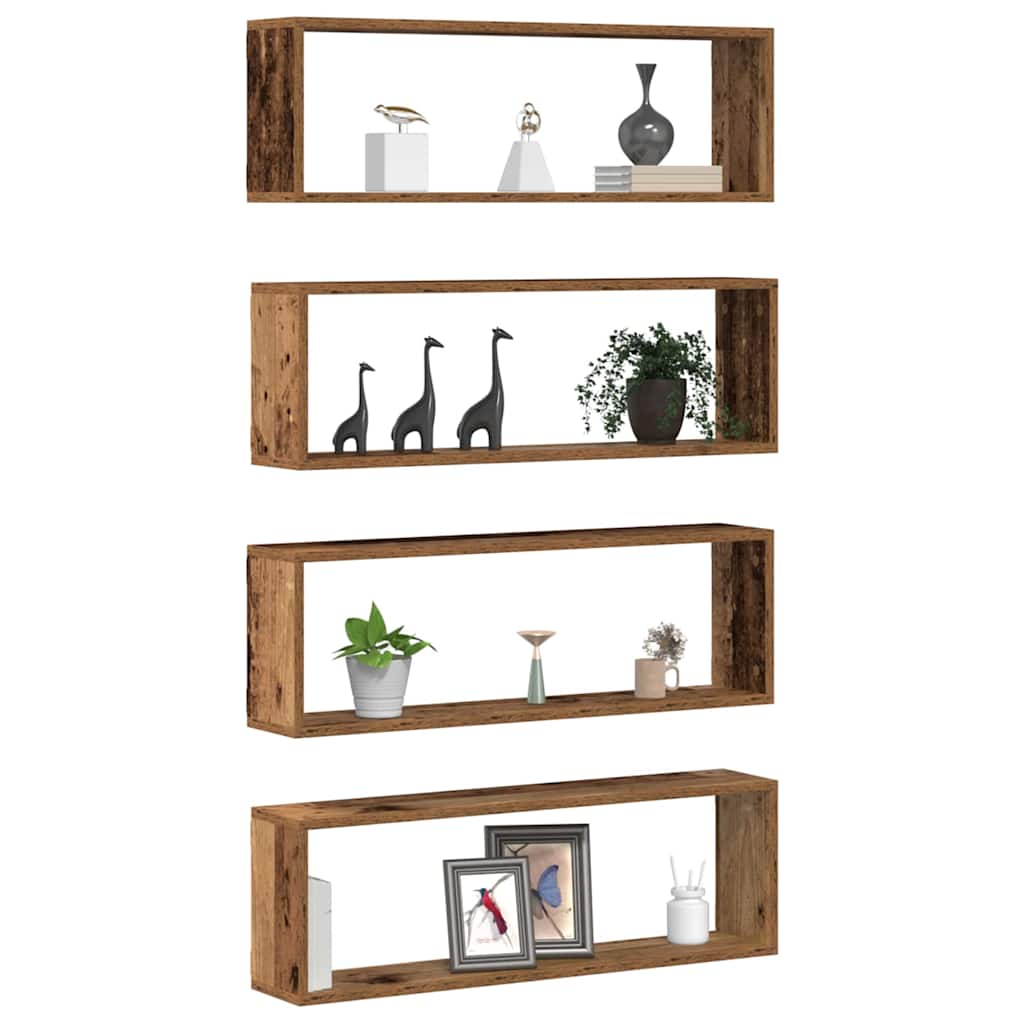 vidaXL Wall Shelves 4 pcs Old Wood 80 x 15 x 26 cm Engineered Wood