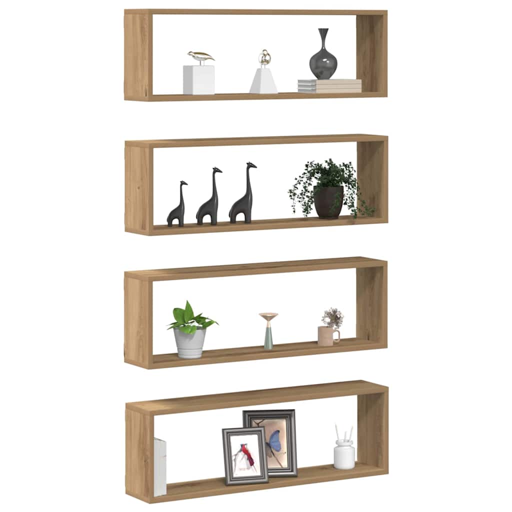 vidaXL Wall Shelves 4 pcs Artisian Oak 80 x 15 x 26 cm Engineered Wood