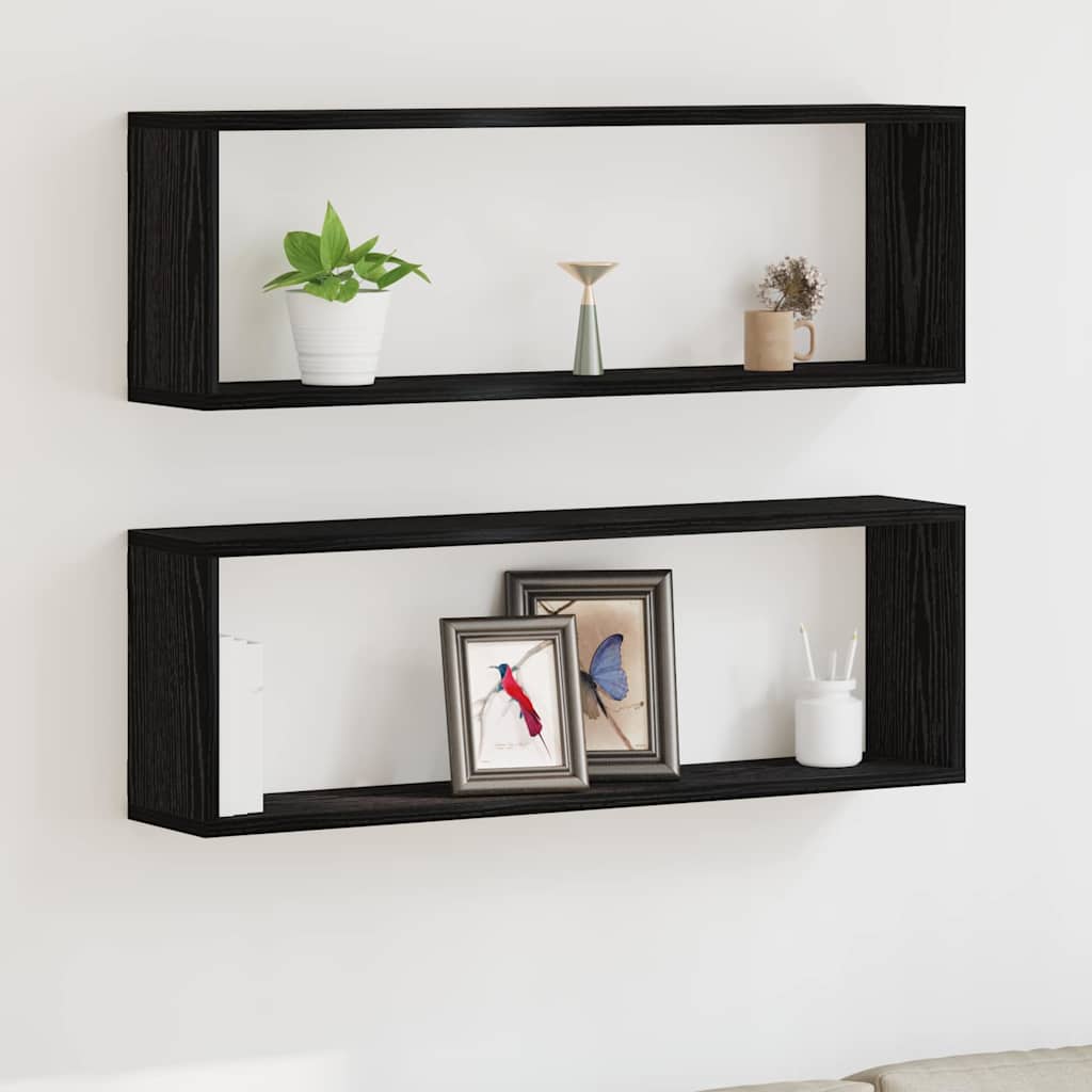 vidaXL Wall Shelves 2 pcs Black Oak 80 x 15 x 26 cm Engineered Wood