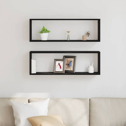 vidaXL Wall Shelves 2 pcs Black Oak 80 x 15 x 26 cm Engineered Wood