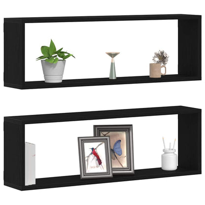 vidaXL Wall Shelves 2 pcs Black Oak 80 x 15 x 26 cm Engineered Wood