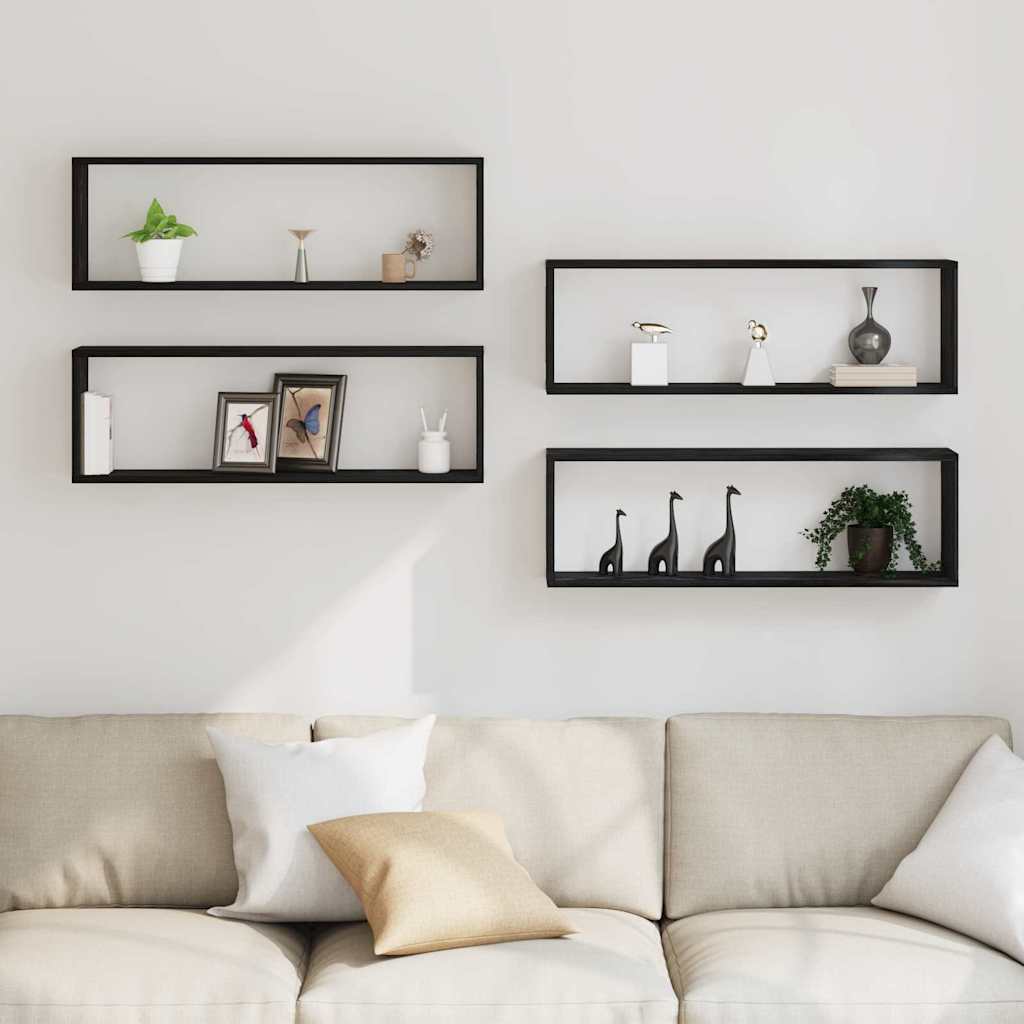 vidaXL Wall Shelves 4 pcs Black Oak 80 x 15 x 26 cm Engineered Wood
