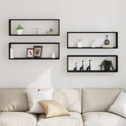 vidaXL Wall Shelves 4 pcs Black Oak 80 x 15 x 26 cm Engineered Wood
