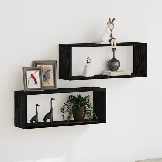vidaXL Wall Shelves 2 pcs Black Oak 60 x 15 x 23 cm Engineered Wood
