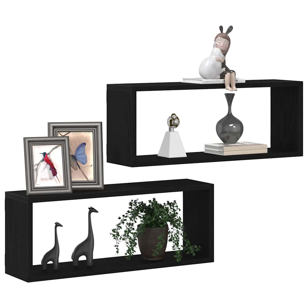vidaXL Wall Shelves 2 pcs Black Oak 60 x 15 x 23 cm Engineered Wood
