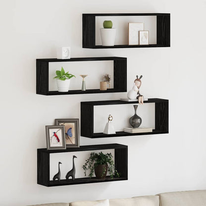 vidaXL Wall Shelves 4 pcs Black Oak 60 x 15 x 23 cm Engineered Wood