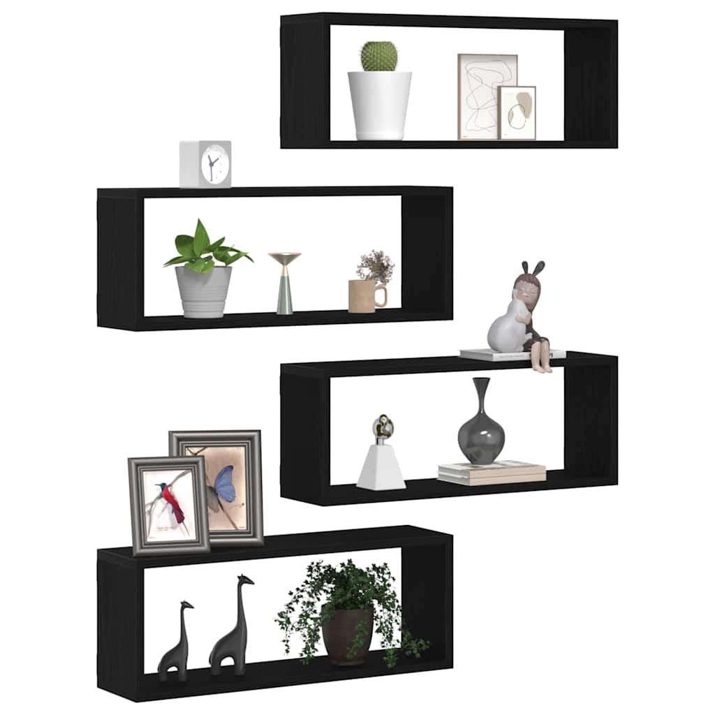 vidaXL Wall Shelves 4 pcs Black Oak 60 x 15 x 23 cm Engineered Wood