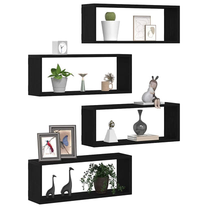 vidaXL Wall Shelves 4 pcs Black Oak 60 x 15 x 23 cm Engineered Wood