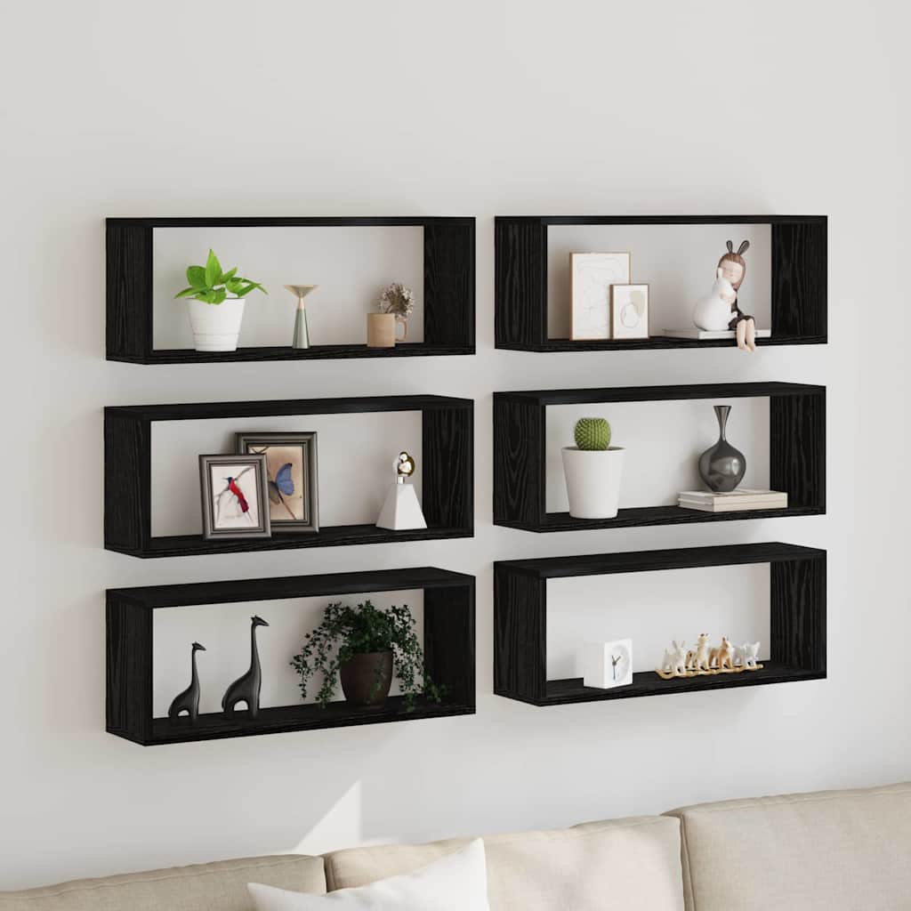 vidaXL Wall Shelves 6 pcs Black Oak 60 x 15 x 23 cm Engineered Wood