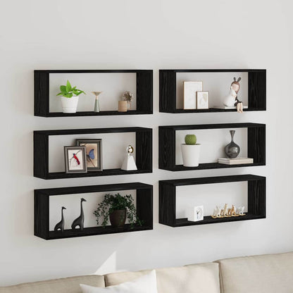 vidaXL Wall Shelves 6 pcs Black Oak 60 x 15 x 23 cm Engineered Wood