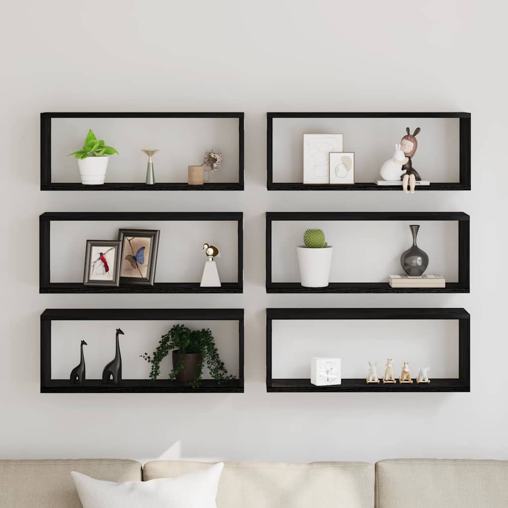 vidaXL Wall Shelves 6 pcs Black Oak 60 x 15 x 23 cm Engineered Wood