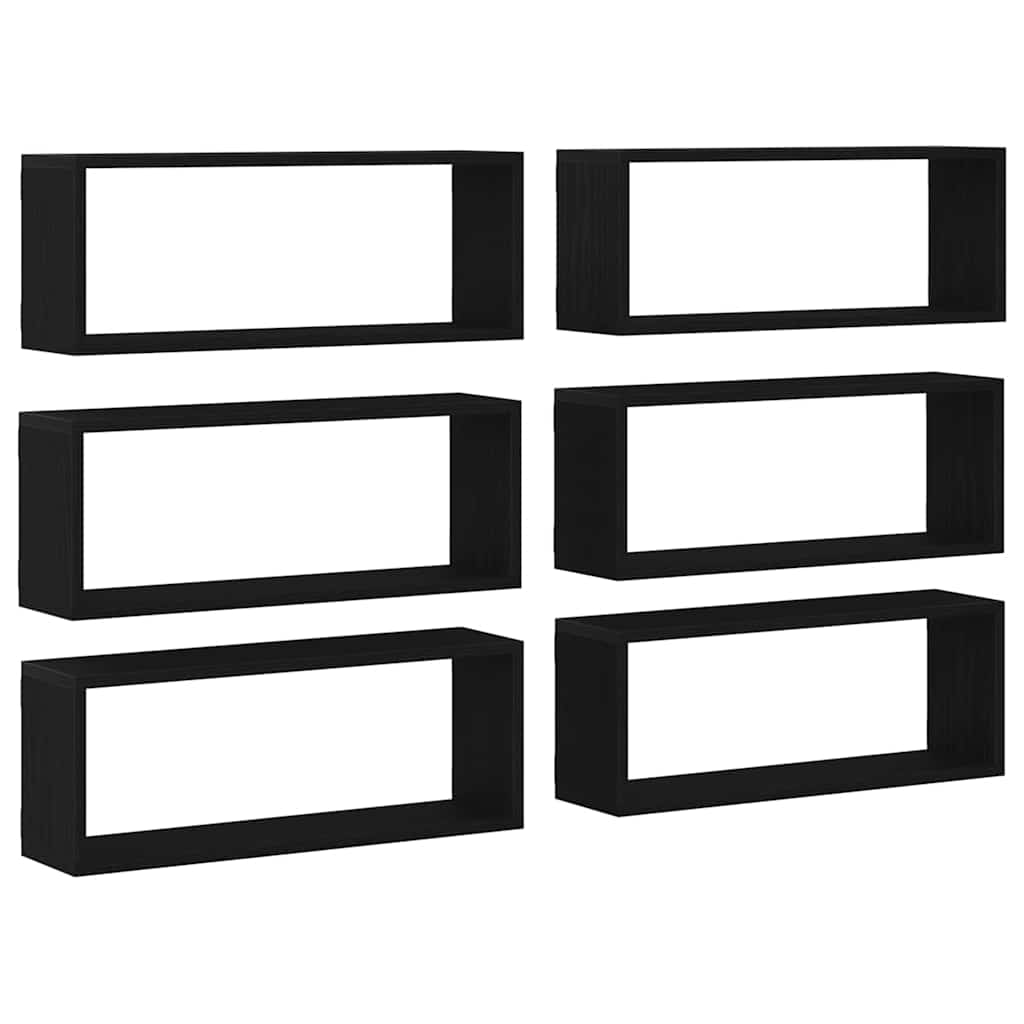 vidaXL Wall Shelves 6 pcs Black Oak 60 x 15 x 23 cm Engineered Wood