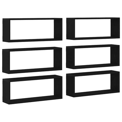 vidaXL Wall Shelves 6 pcs Black Oak 60 x 15 x 23 cm Engineered Wood