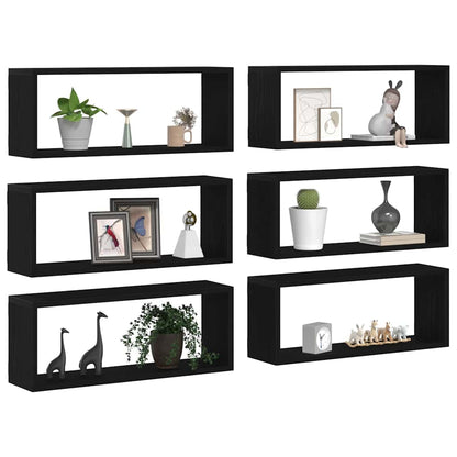 vidaXL Wall Shelves 6 pcs Black Oak 60 x 15 x 23 cm Engineered Wood