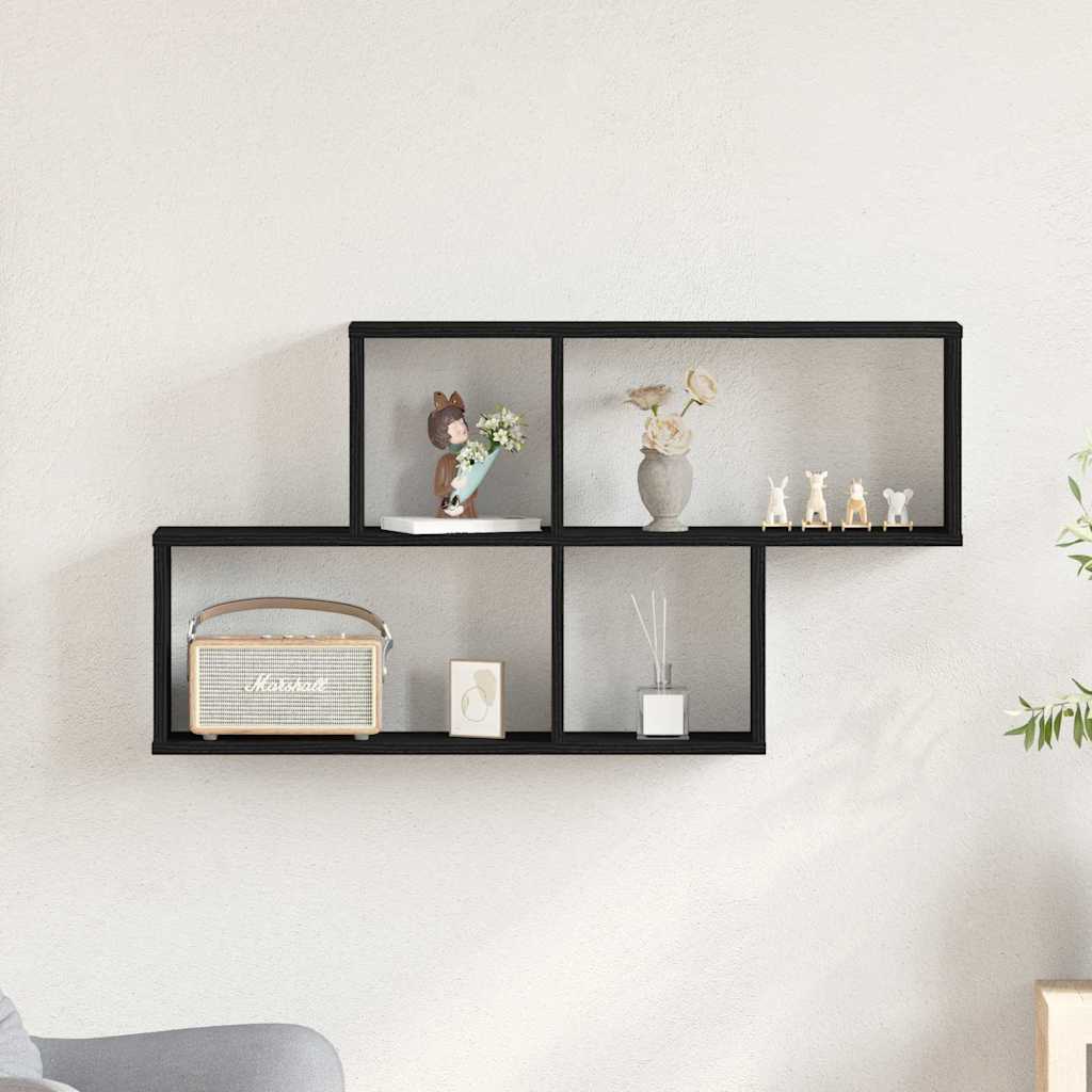 vidaXL Wall Shelf with Shelf Black Oak 76 x 15 x 53 cm Engineered Wood