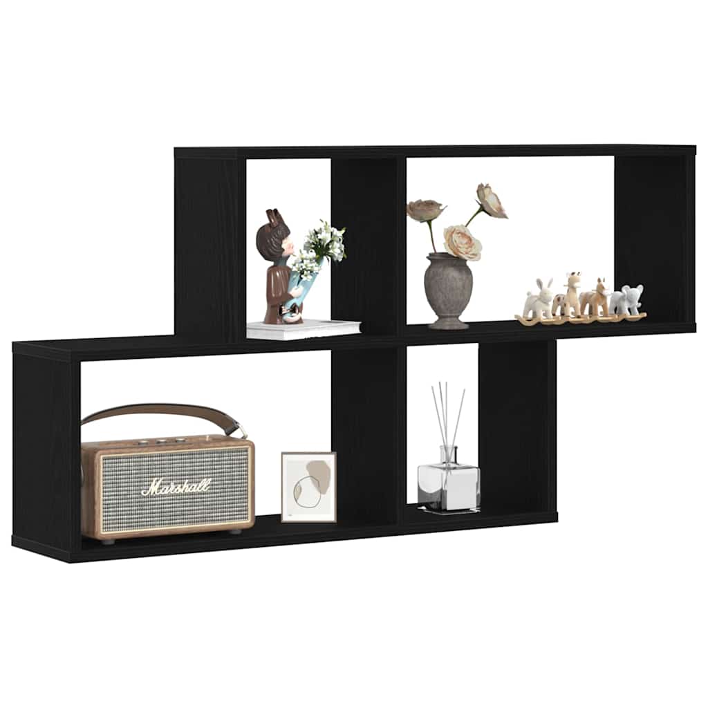 vidaXL Wall Shelf with Shelf Black Oak 76 x 15 x 53 cm Engineered Wood
