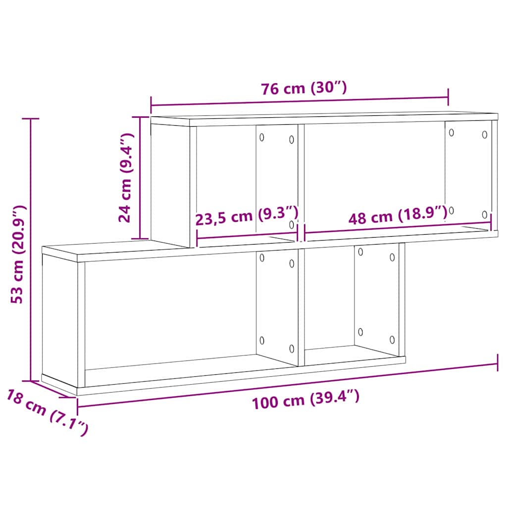 vidaXL Wall Shelf with Shelf Black Oak 76 x 15 x 53 cm Engineered Wood