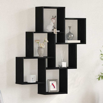 vidaXL Wall Shelf with Shelf Black Oak 78 x 15 x 93 cm Engineered Wood