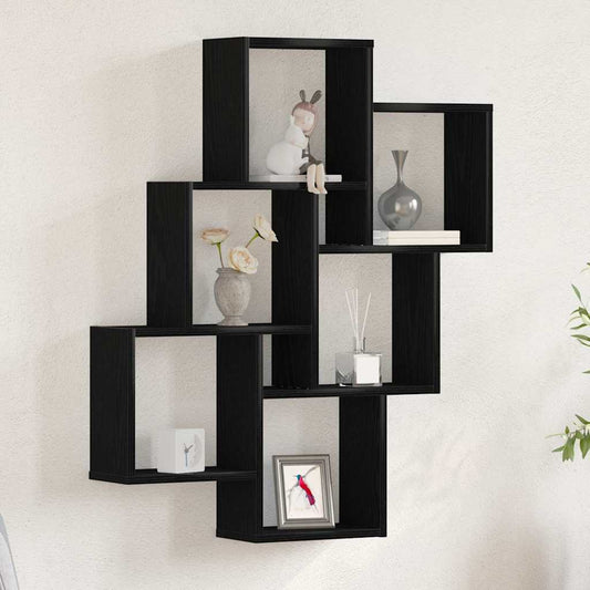 vidaXL Wall Shelf with Shelf Black Oak 78 x 15 x 93 cm Engineered Wood
