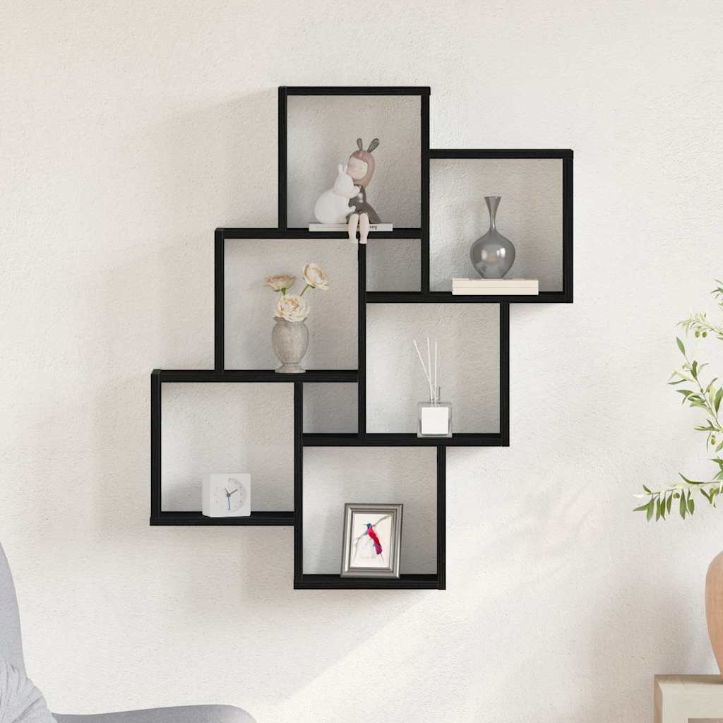 vidaXL Wall Shelf with Shelf Black Oak 78 x 15 x 93 cm Engineered Wood