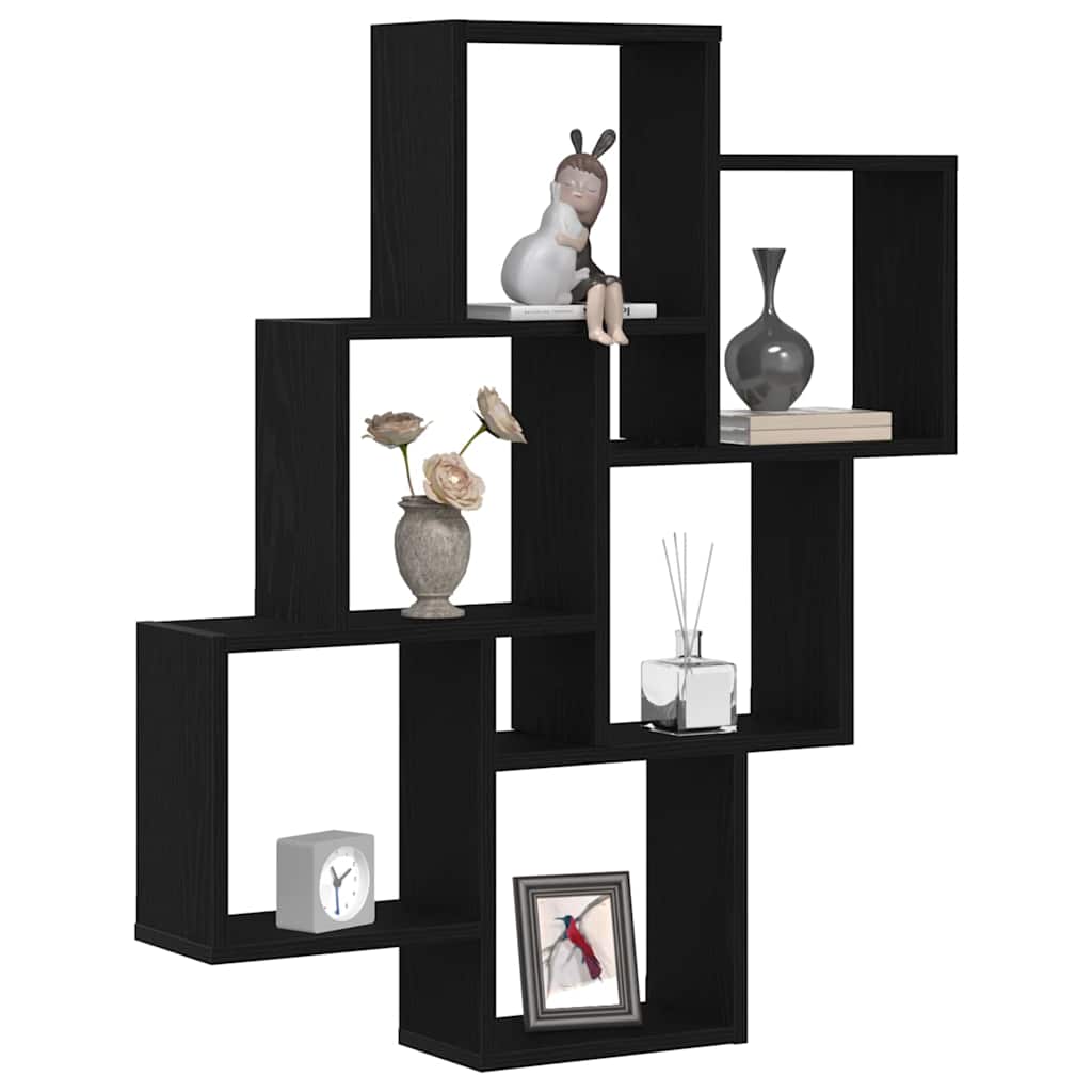 vidaXL Wall Shelf with Shelf Black Oak 78 x 15 x 93 cm Engineered Wood