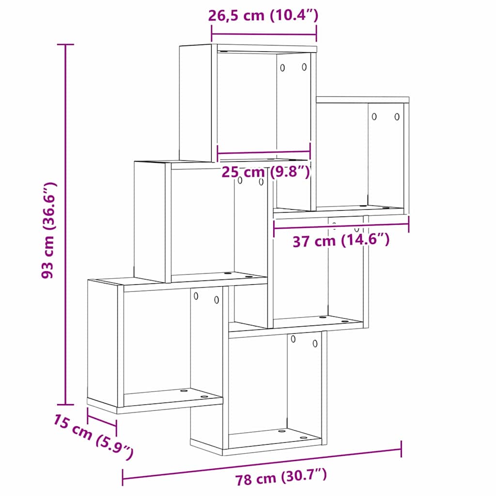 vidaXL Wall Shelf with Shelf Black Oak 78 x 15 x 93 cm Engineered Wood