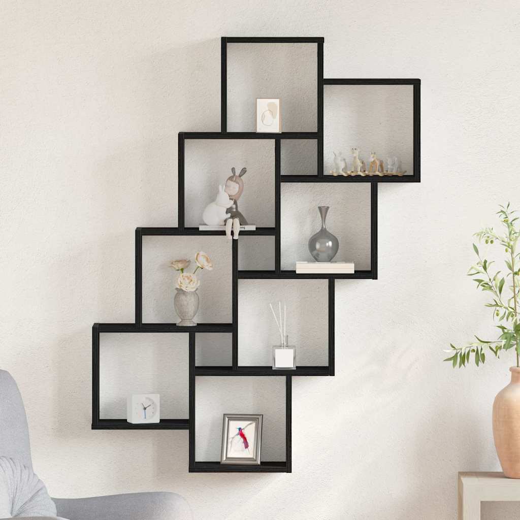 vidaXL Wall Shelf Wall-Mounted Black Oak 90 x 15 x 119.5 cm