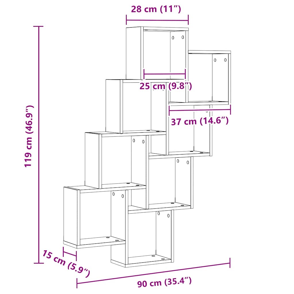 vidaXL Wall Shelf Black Oak 90 x 15 x 119.5 cm Engineered Wood