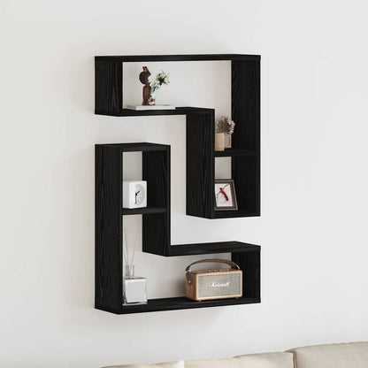 vidaXL Wall Shelf 2 pcs Black Oak 50 x 15 x 85 cm Engineered Wood