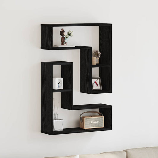 vidaXL Wall Shelf 2 pcs Black Oak 50 x 15 x 85 cm Engineered Wood
