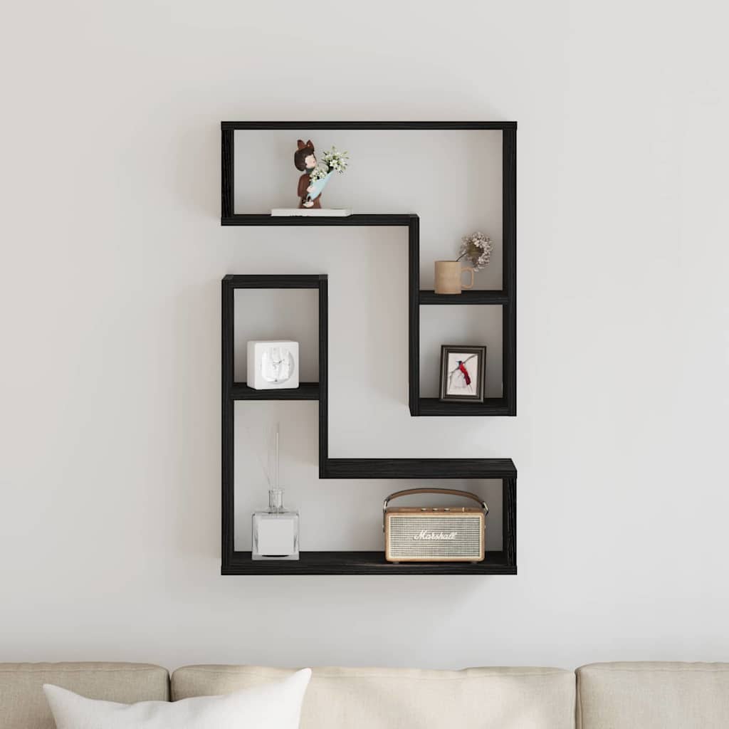 vidaXL Wall Shelf 2 pcs Black Oak 50 x 15 x 85 cm Engineered Wood