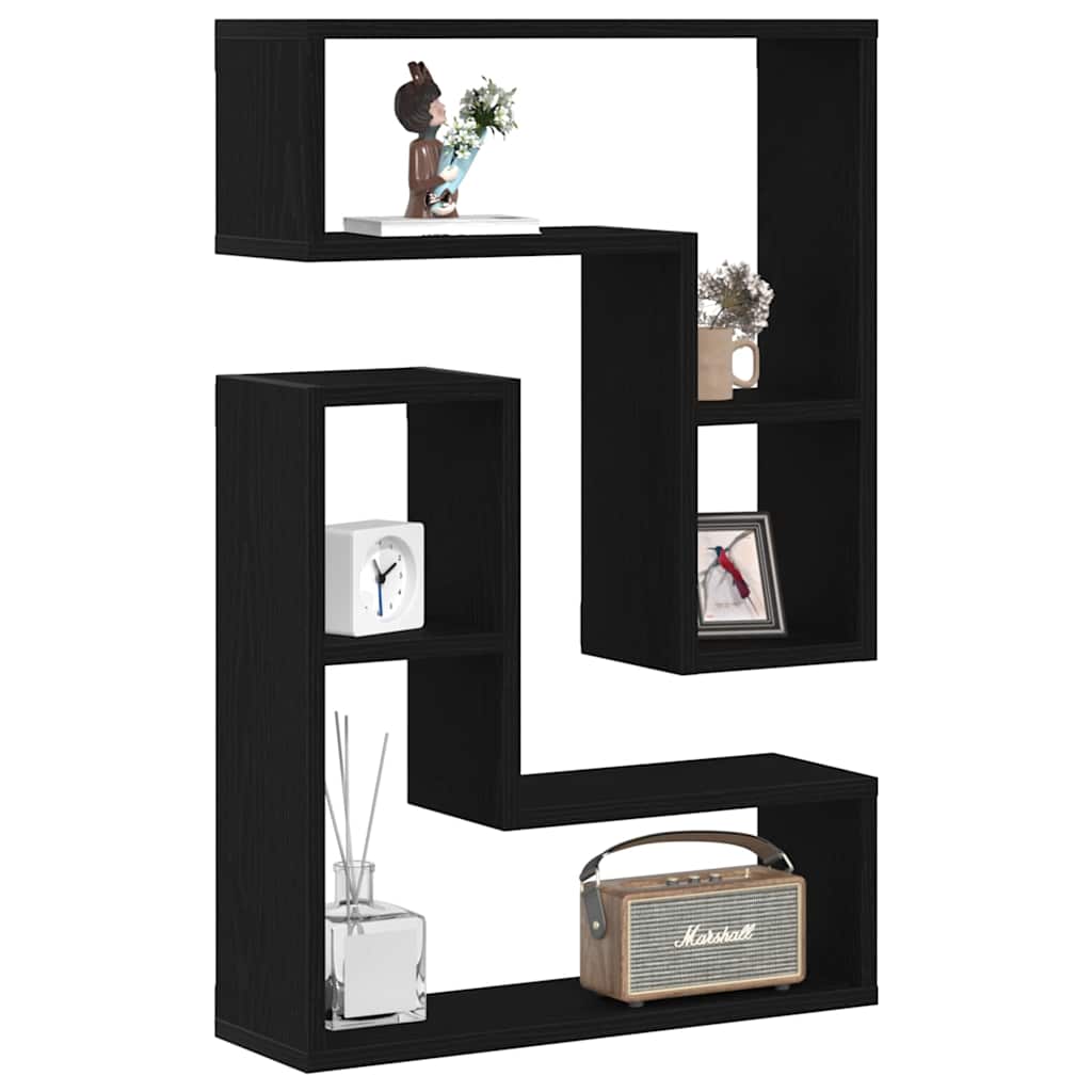 vidaXL Wall Shelf 2 pcs Black Oak 50 x 15 x 85 cm Engineered Wood