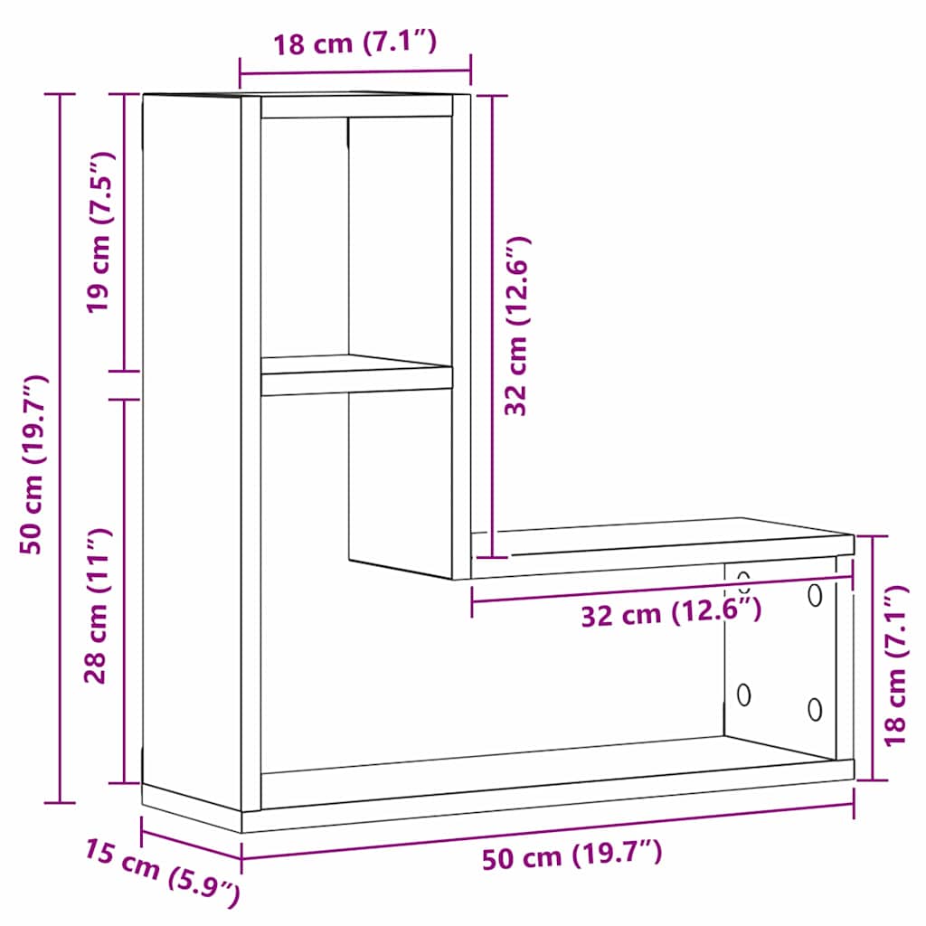 vidaXL Wall Shelf 2 pcs Black Oak 50 x 15 x 85 cm Engineered Wood