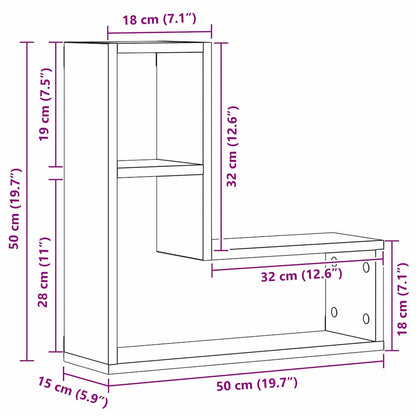 vidaXL Wall Shelf 2 pcs Black Oak 50 x 15 x 85 cm Engineered Wood