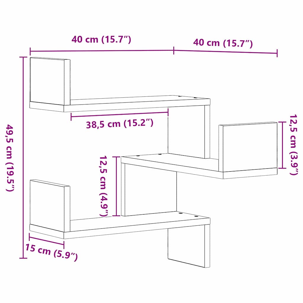 vidaXL Wall Shelf Black Oak 40 x 40 x 49.5 cm Engineered Wood