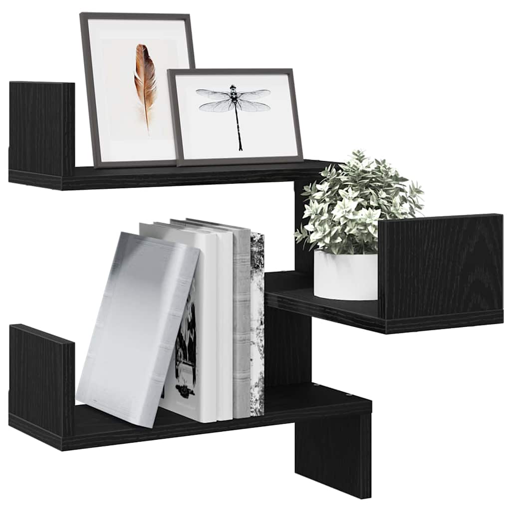 vidaXL Wall Shelf 2 pcs Black Oak 40 x 40 x 49.5 cm Engineered Wood