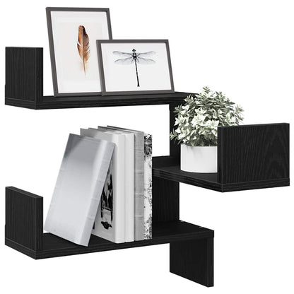 vidaXL Wall Shelf 2 pcs Black Oak 40 x 40 x 49.5 cm Engineered Wood