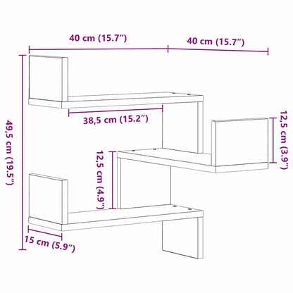 vidaXL Wall Shelf 2 pcs Black Oak 40 x 40 x 49.5 cm Engineered Wood