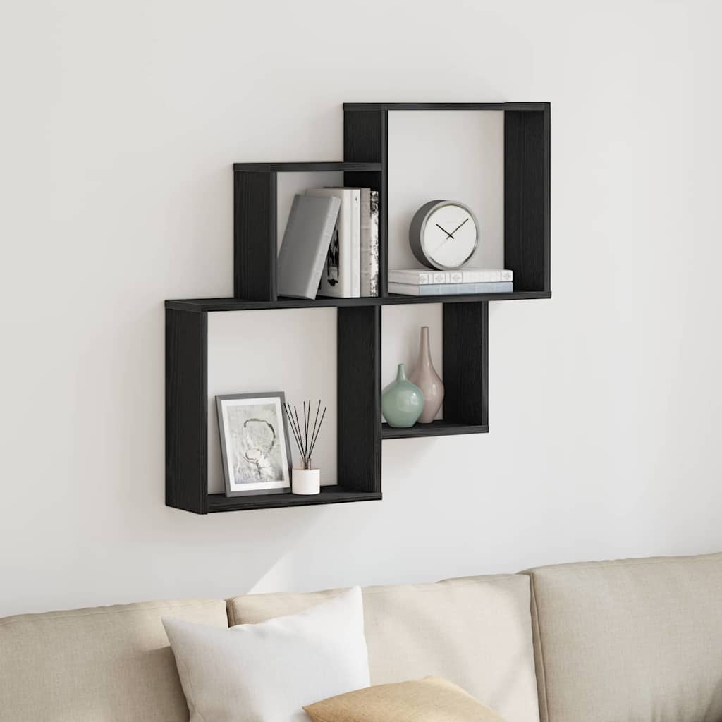 vidaXL Wall Shelf Black Oak 80 x 15 x 78.5 cm Engineered Wood
