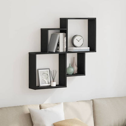 vidaXL Wall Shelf Black Oak 80 x 15 x 78.5 cm Engineered Wood