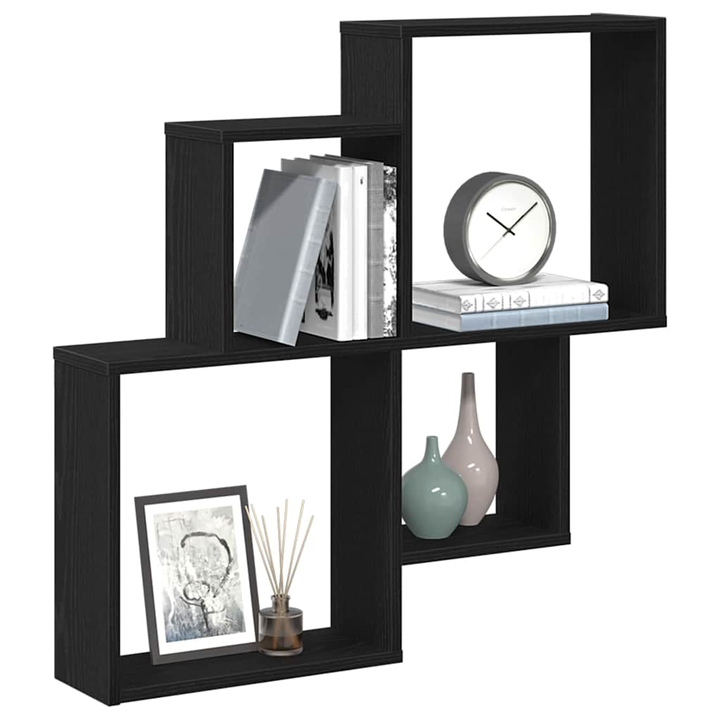vidaXL Wall Shelf Black Oak 80 x 15 x 78.5 cm Engineered Wood