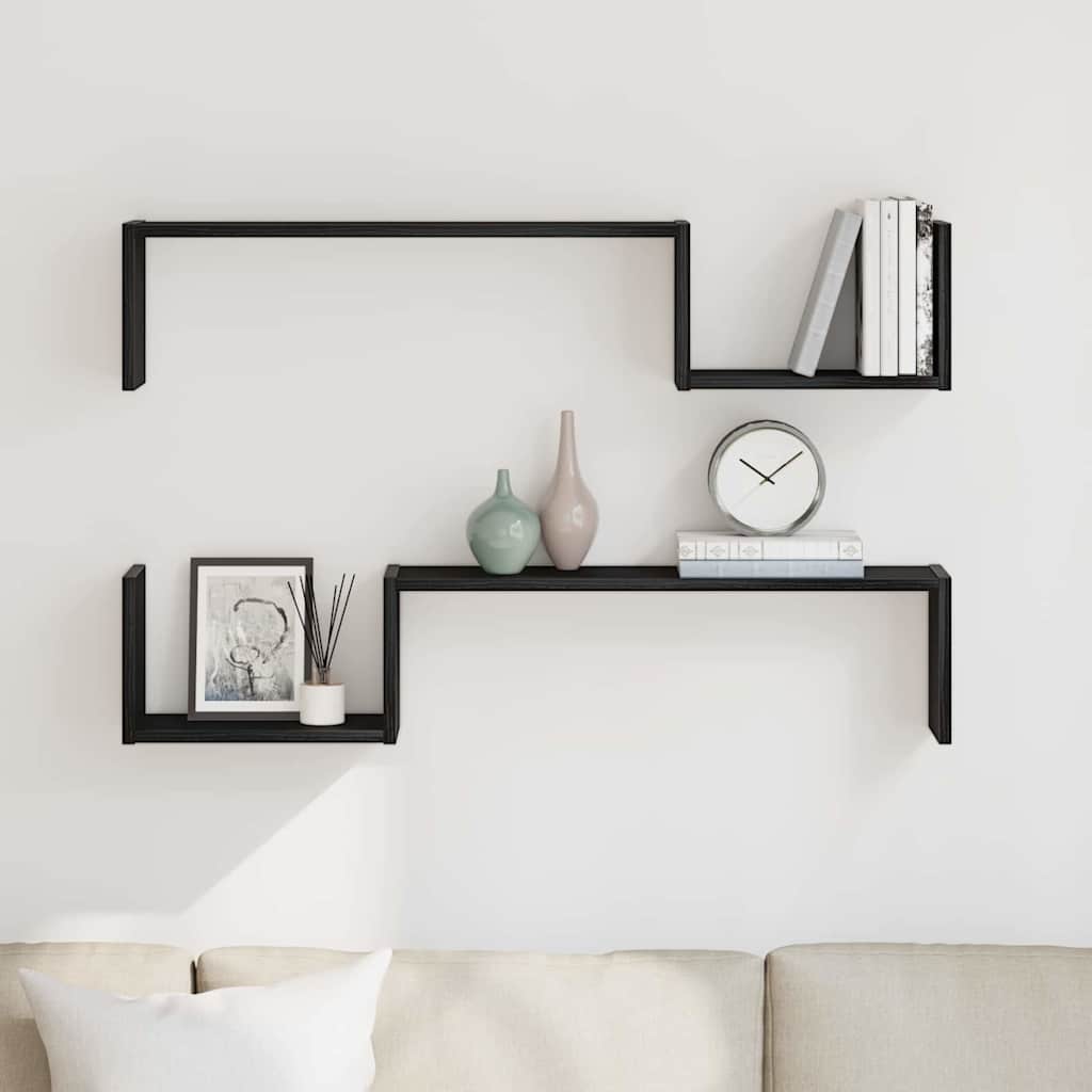 vidaXL Wall Shelf 2 pcs Black Oak 100 x 15 x 20 cm Engineered Wood