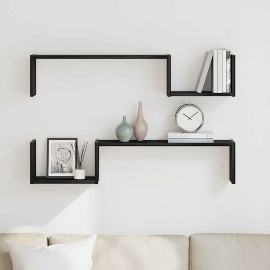 vidaXL Wall Shelf 2 pcs Black Oak 100 x 15 x 20 cm Engineered Wood