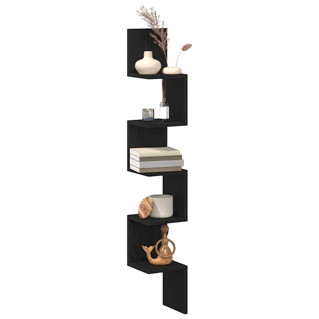 vidaXL Corner Shelf Black Oak 20 x 20 x 127.5 cm Engineered Wood
