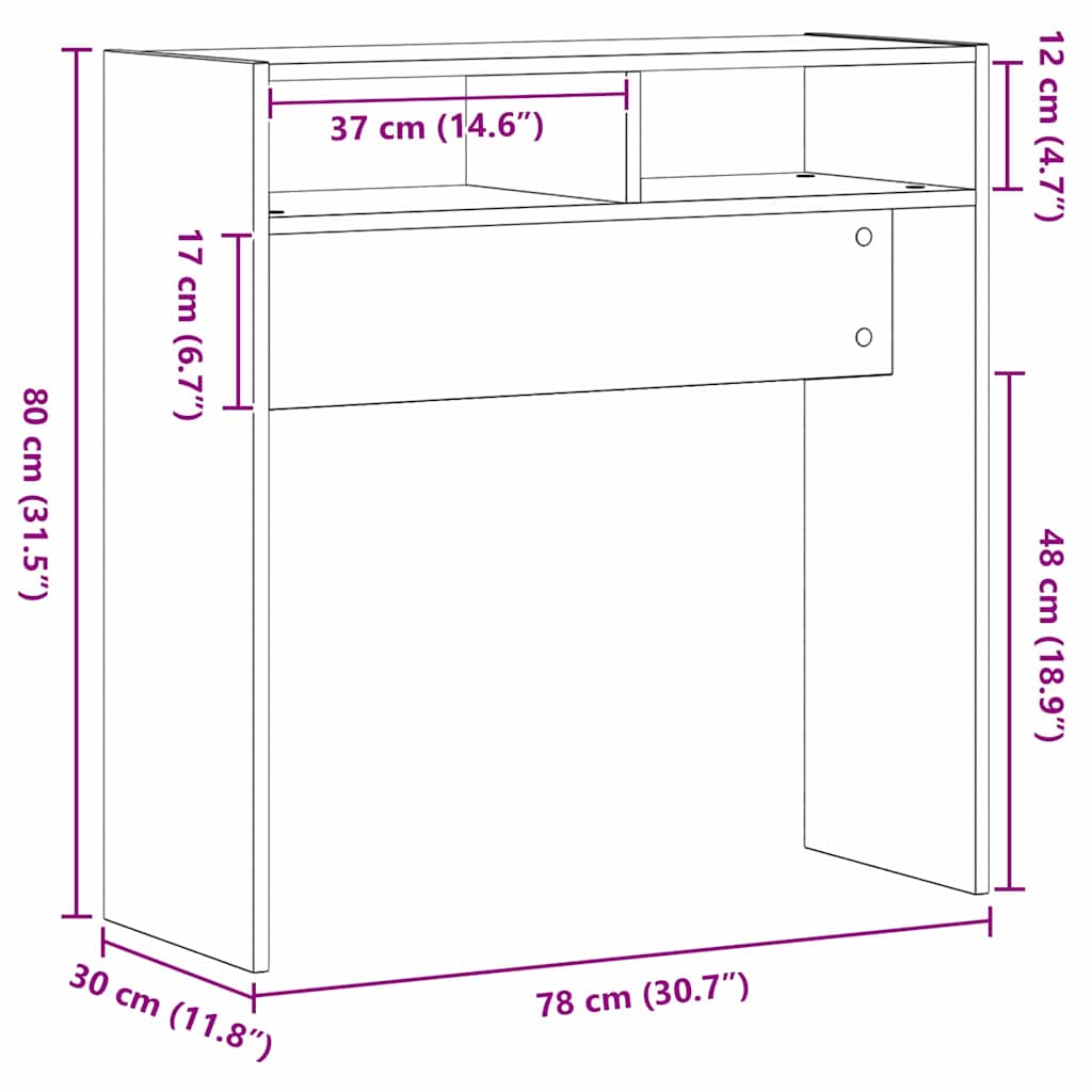 vidaXL Console Table Black Oak 78 x 30 x 80 cm Engineered Wood
