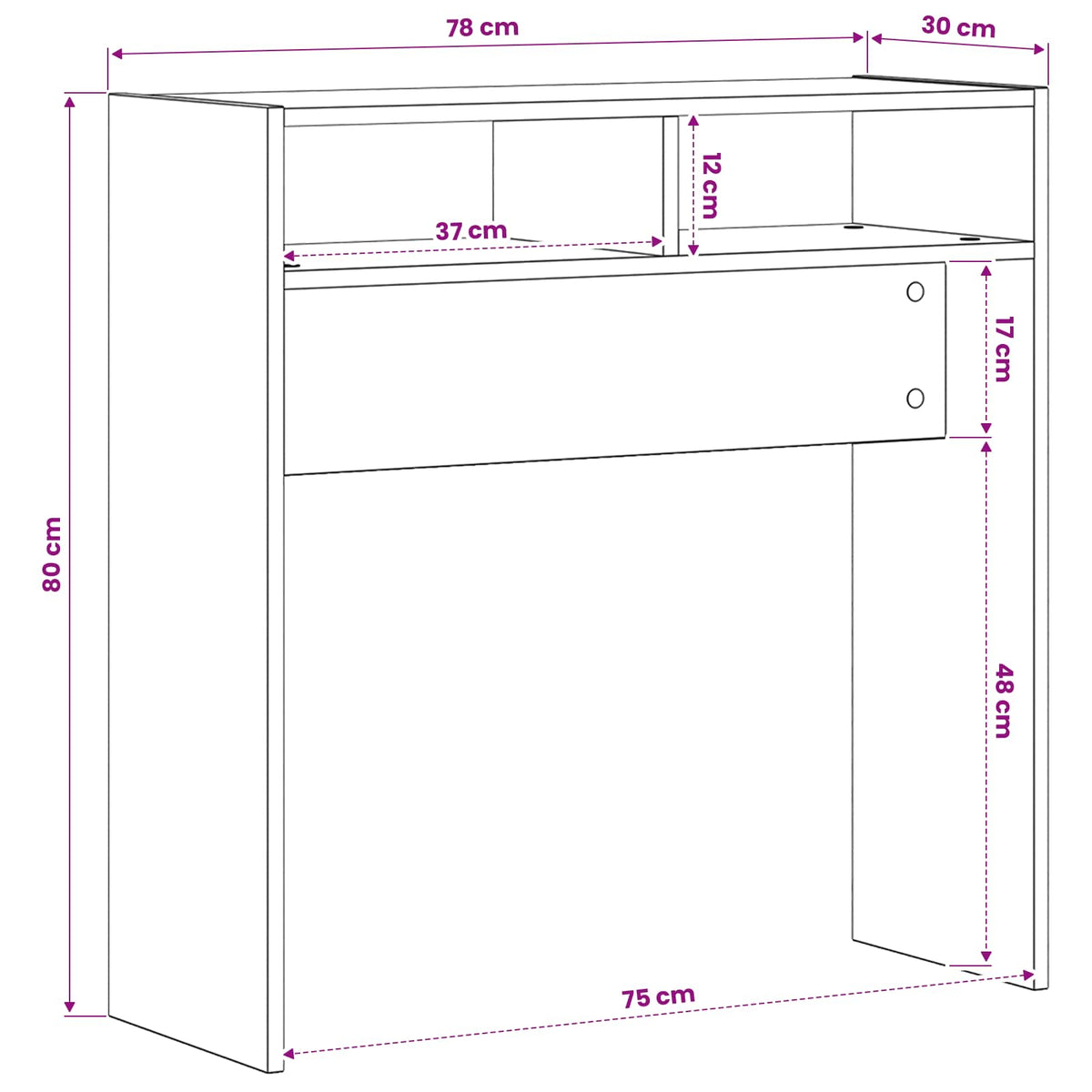 vidaXL Console Table Black Oak 78 x 30 x 80 cm Engineered Wood