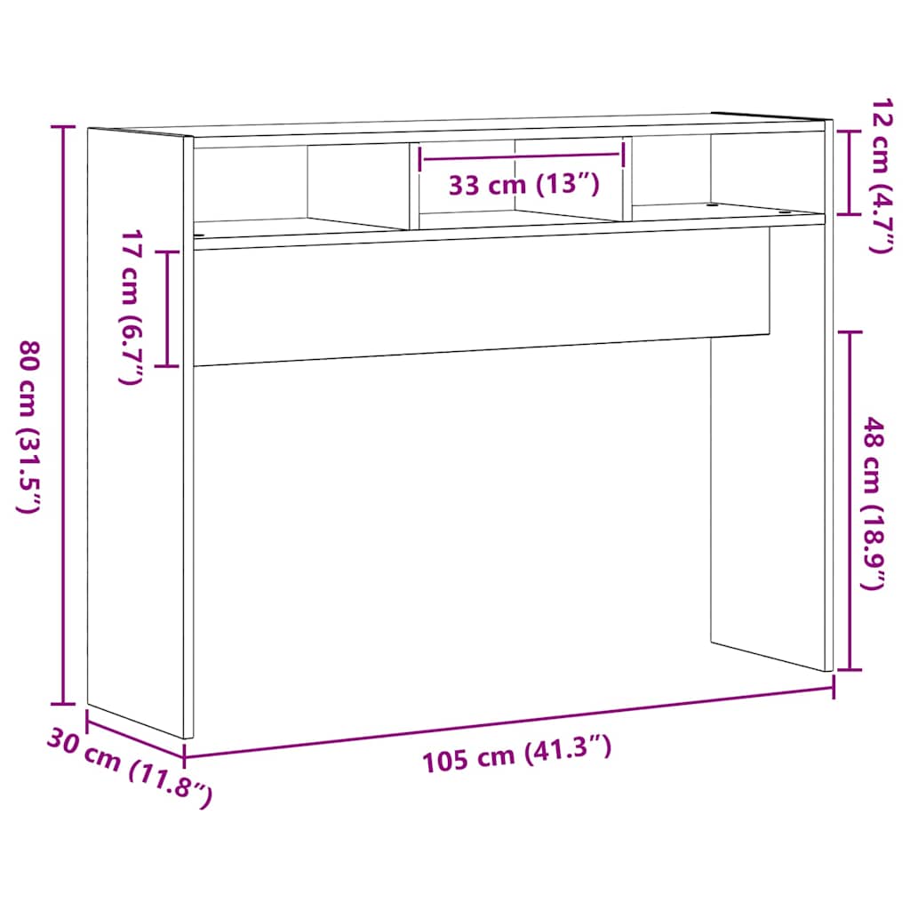 vidaXL Console Table Black Oak 105 x 30 x 80 cm Engineered Wood