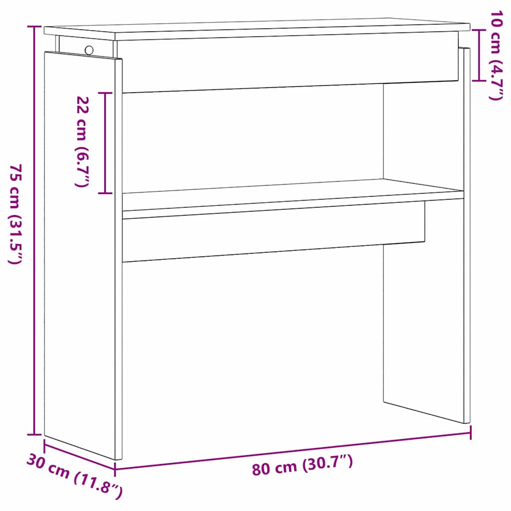 vidaXL Console Table Black Oak 80 x 30 x 80 cm Engineered Wood