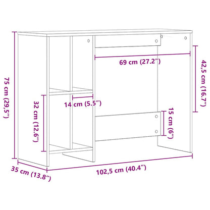 vidaXL Desk with Shelf Black Oak 102.5 x 35 x 75 cm Engineered Wood