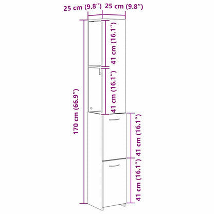vidaXL Bathroom Cabinet Black Oak 25 x 25 x 170 cm Engineered Wood